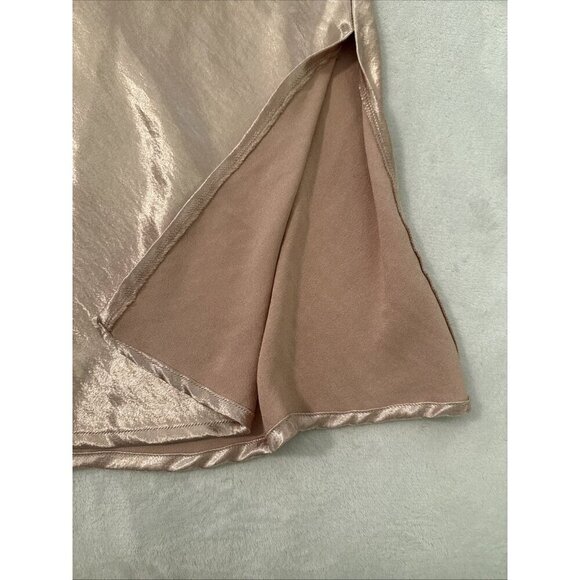 La Miel Size Medium A-Line Midi Skirt w/Side Slit 90s Rose Gold Shiny Satin - Picture 4 of 7